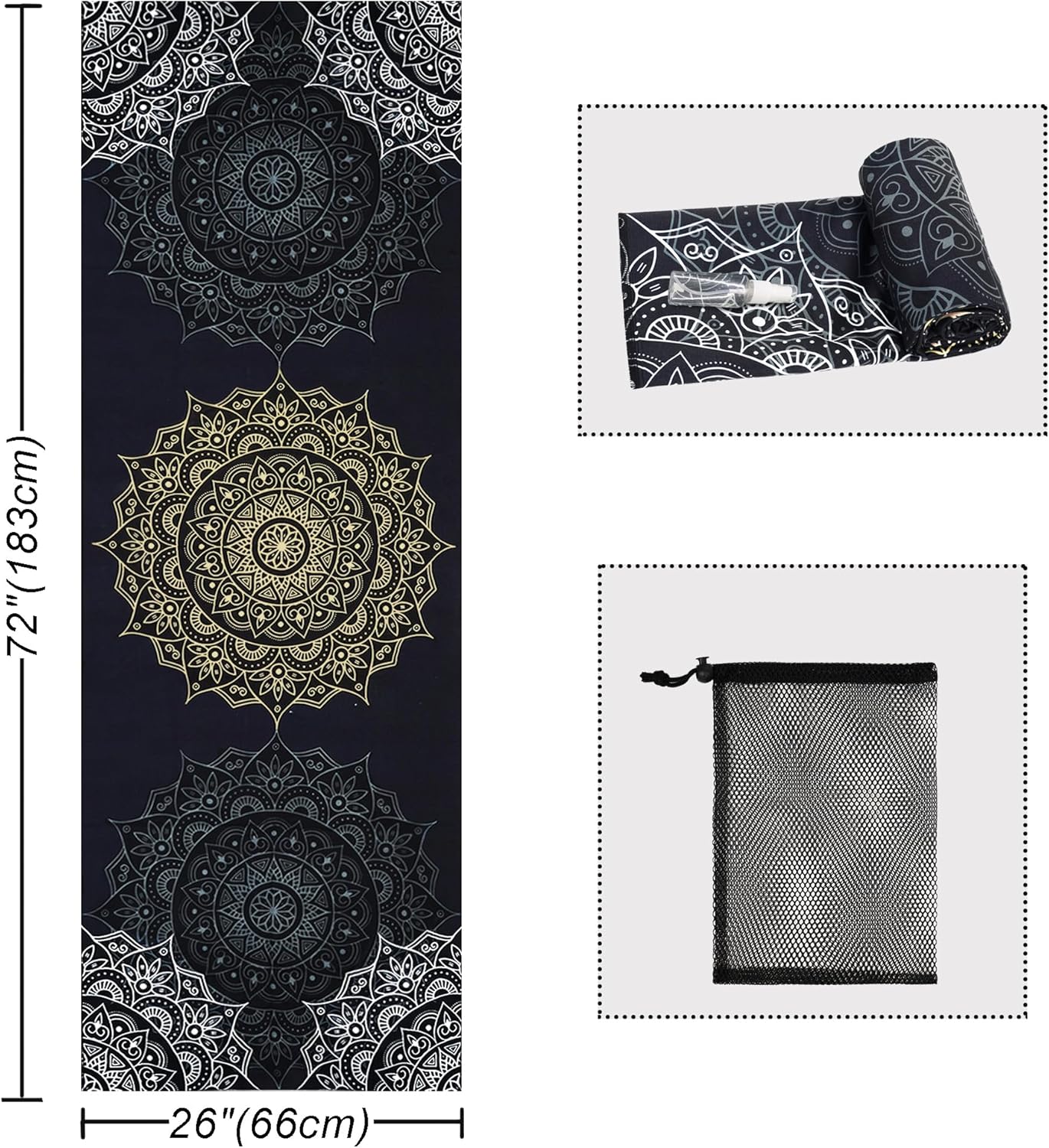Yoga Mat Towel with Corner Pockets - Microfiber Yoga Towels for Hot Yoga Non Slip Moisture Wicking Sweat Absorbent, Tree of Life Yoga Towel Easy for Travel, Use in Hot Yoga,Bikram,Pilates and Fitness