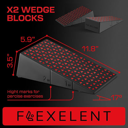 Flexelent Squat Wedge Block Pair - Heel Elevated Squat Wedge for Deeper Squats, Heavy Lifting and Better Form - 17° Angle Exercise Wedges, Slant Board for Squats with Carry Backpack