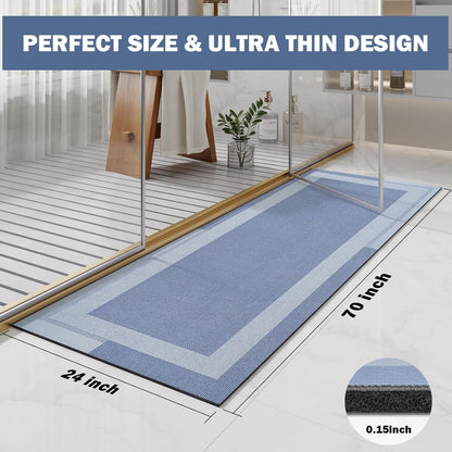 YDKGL Non Slip Long Bath Mat Bathroom Runner, Rubber Backing Ultra Thin Bathroom Rugs Fit Under Door Quick Dry Super Absorbent Washable Bath Rug Shower Mat for Bathtub Sink Floor, Dark Gray 17"x47"