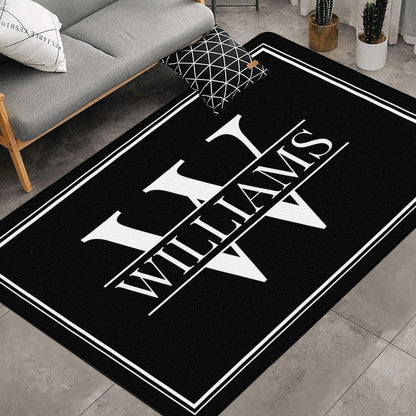 Personalized Family Name Initials Monogram Pink Rug, Shining Butterfly Printed Carpets for Girls Kids Butterfly Theme Living Room Indoor Bedroom Decor 5'×7' Soft Polyester Yoga Mat