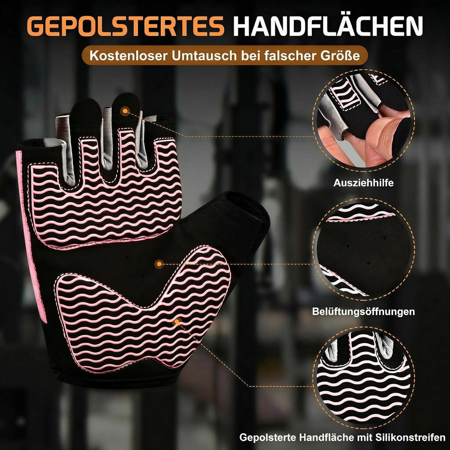 sunnex Workout Gloves for Women - Breathable Weight Lifting Gloves with Non-Slip Silicone Padding, Fingerless Gym Gloves for Cycling, Rowing, Pull Ups & Training (4 Sizes)