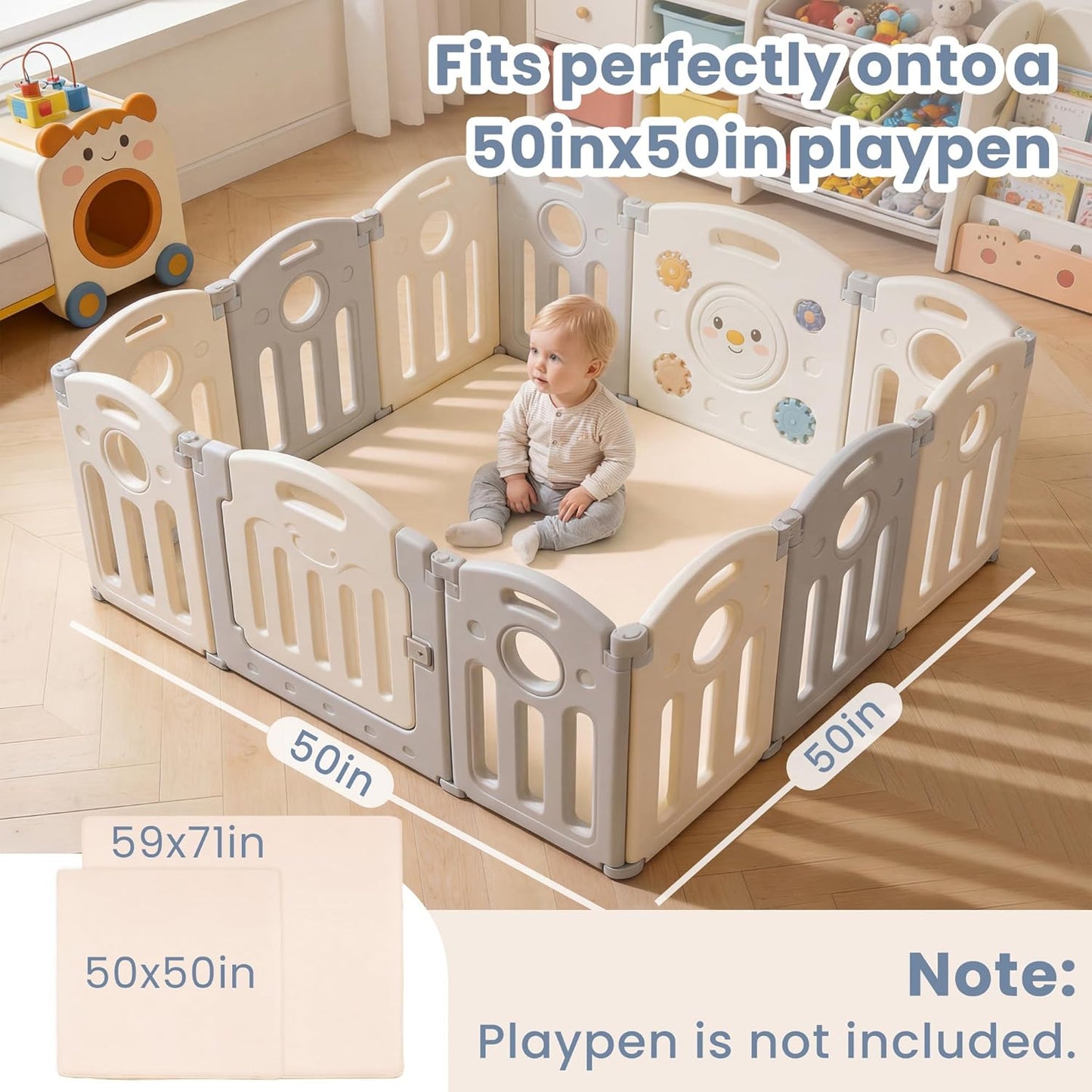 ACOMOPACK 1.3" Thick Baby Play Mat for Floor 79x118"-Large Water-Repellent&Non-Slip Memory Foam Mat for Kids,Toddlers,Soft Velvet Nursery Rug for Tummy Time&Crawling,Yoga,Tatami Style(Blue)