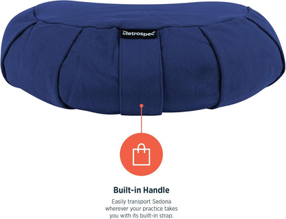 Retrospec Sedona Zafu Meditation Cushion with Buckwheat Hull Fill - Adjustable Yoga & Pilates Equipment Support - 17in Crescent Cotton Cover
