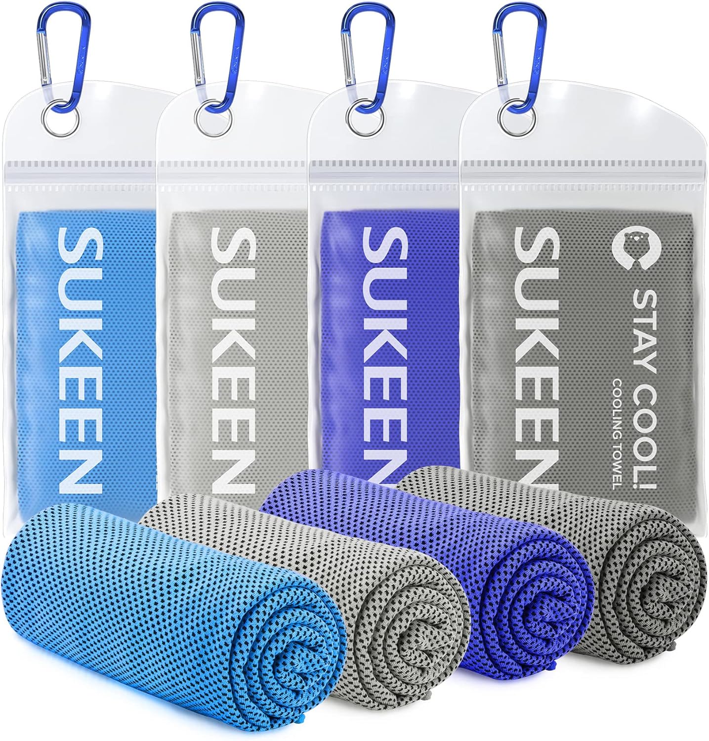 Sukeen [4 Pack Cooling Towel (40"x12"), Soft Breathable Chilly Microfiber Towel for Yoga,Sport,Running,Gym,Workout,Camping,Fitness,Workout & More Activities