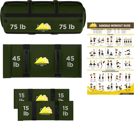 Sandbags for Working Out (Unfilled) - Enhance Your Fitness with Our Workout Sandbag, Versatile & Durable Sand Bags for Weight Training 15-75 lbs - Sandbags for Fitness Guide Included