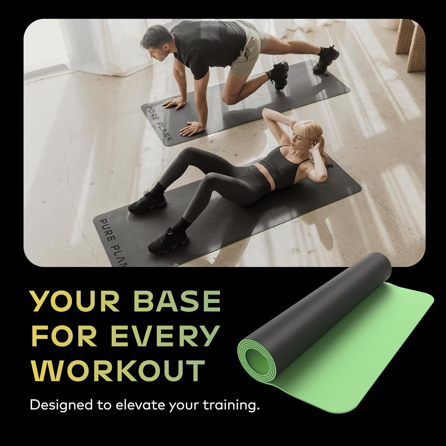 Reversible Yoga Mat - 5mm Thick Dual Sided Non-Slip Exercise Mat Made with 100% Recyclable Natural Rubber Eco-Friendly Fitness Pad for Core Training, HIIT, Pilates & Home Gym 26x71"