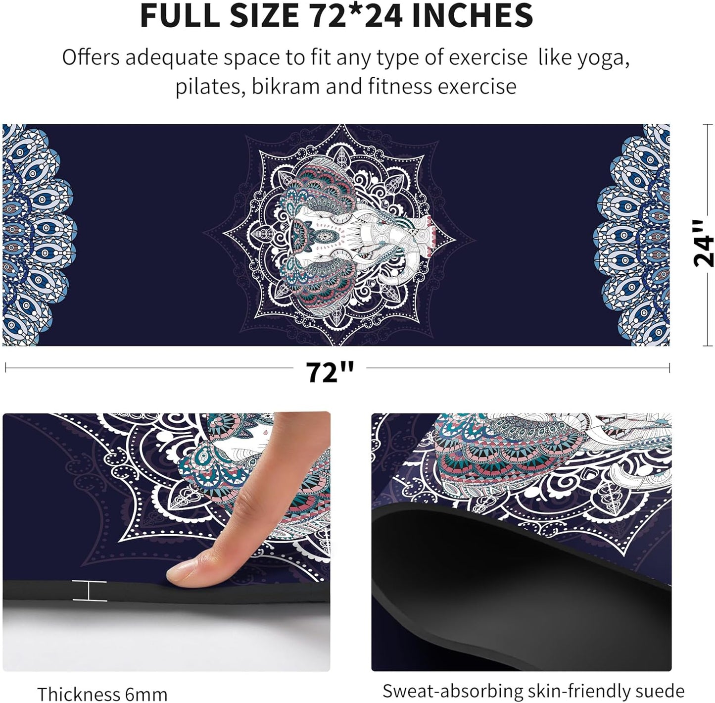 nuveti Yoga Mat Print Extra Thick TPE Non Slip Fitness Exercise Mat with Carrying Bag,72"x24" Extra Thick 6MM Exercise & Workout Mat for Yoga, Pilates Fitness and Floor Exercises - Colors B
