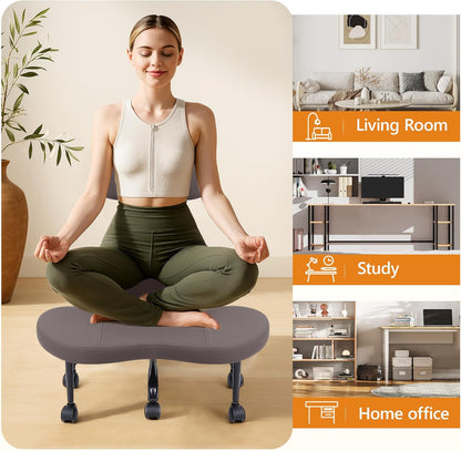 AtHope Cross Legged Office Chair, Criss Cross Desk Chair ADHD Meditation Kneeling Yoga Seat with Adjustable Height, Lumbar Support, Wider Footrest and Wheels (Black)