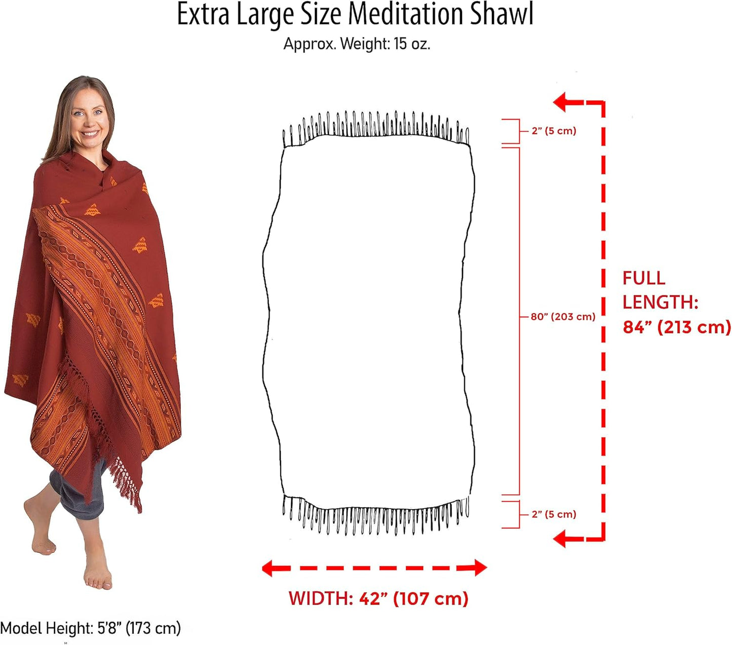 Exotic Vegan Meditation Shawl - Large Unisex Prayer Wrap, Oversize Scarf & Versatile Indian Style Blanket