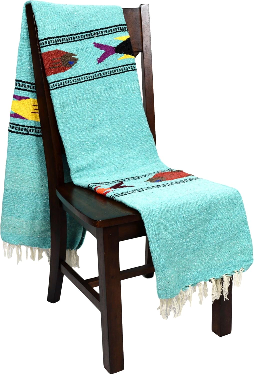 Open Road Goods Thick Mexican Yoga Blanket - Serape Fish Design - Handmade (Mint)