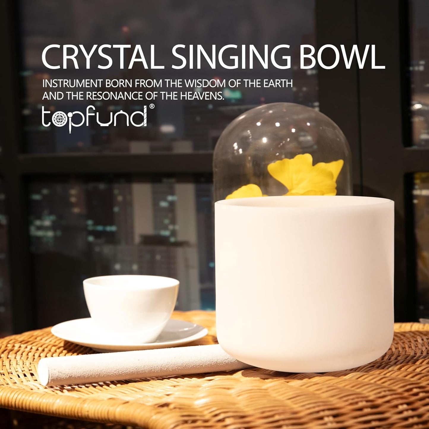 TOPFUND F Note Crystal Singing Bowl 10 inch Heart Chakra with Heavy Duty Carrying Case and Suede Mallet