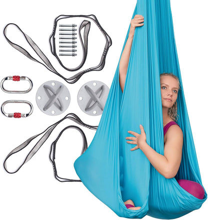 AyuHome Aerial Silks Kit for Home - Premium Yoga Swing for Kids and Adults with 660 lbs Capacity - Versatile Aerial Yoga Hammock for Gymnastics Training