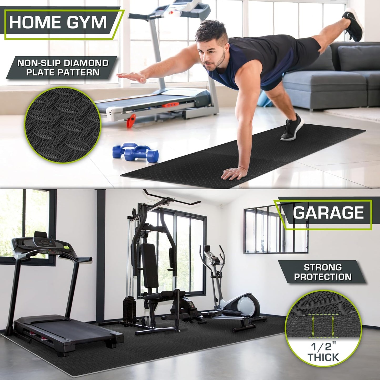 ProsourceFit Exercise Puzzle Mat ½-inch, EVA Interlocking Foam Floor Tiles for Home Gym, Workout Equipment, Kids Play Areas, Black, 24 SQ FT - 6 Tiles