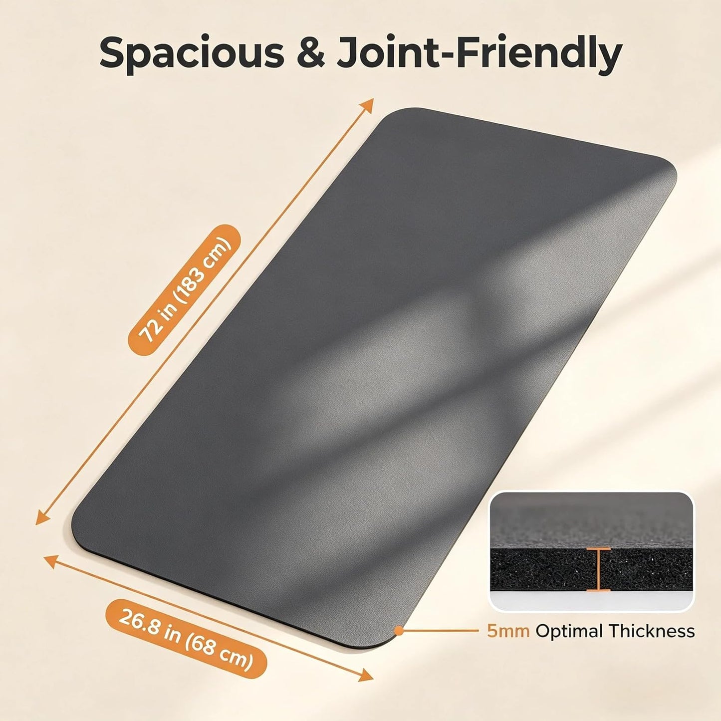 Grip Yoga Mat 5mm Non-Slip PU Natural Rubber Surface, Premium Fitness Mat for Hot Yoga, Pilates, for Women and Men