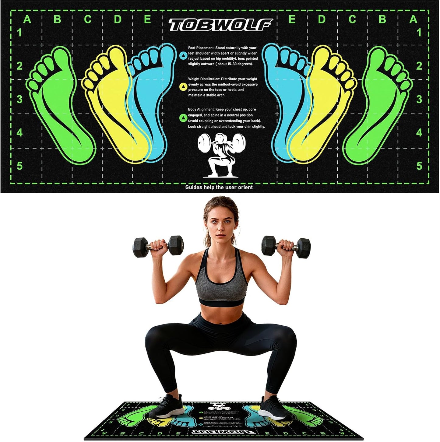 31.5'' X 13.8'' Non-Slip Squat Mat with Foot Position, Pro-Grade Exercise Mat Great for Squats, Leg and Lunges, Improving Muscle Activation, Versatility and Safety, Ideal for Home Fitness Enthusiasts