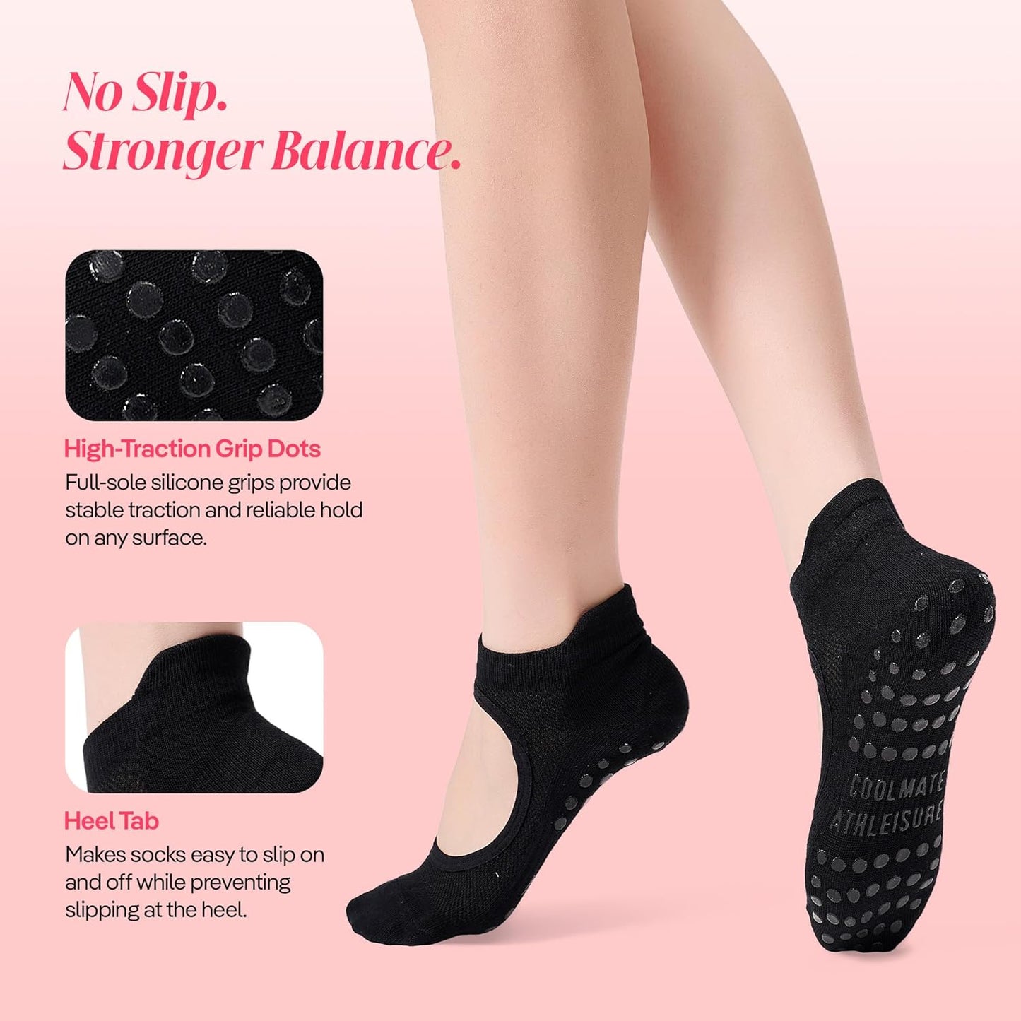 COOLMATE Pilates Socks with Grips for Women, Yoga Socks, Crew Non Slip Women for Barre, Pilates Gifts for Women - Colors A