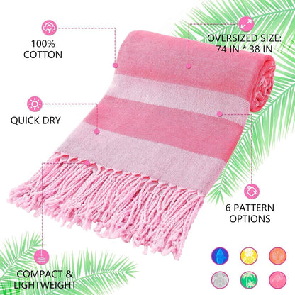 Genovega 6 Packs Oversized Turkish Beach Towels Set Bulk 74"x38" Extra Large Quick Dry Sand Free Light Swim Bath Camping Pool Towel Travel Blanket Essentials Cruise Accessories Adult Vacation Stuff
