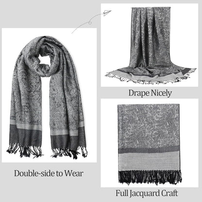 vimate Silky Paisley Pashmina Shawl Scarf-Women's Soft Double-side Jacquard Pashminas Wrap for Evening Dress Travel Shawl
