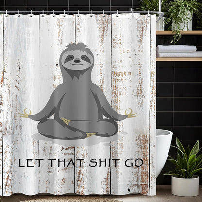 Funny Cute Yoga Sloth Shower Curtain Sets for Bathroom 60Wx72H Fun Animal Inspirational Quotes Shower Curtain Rustic Motivational Bathtub Curtain Wooden Farmhouse Bathroom Decor with 12 Hooks