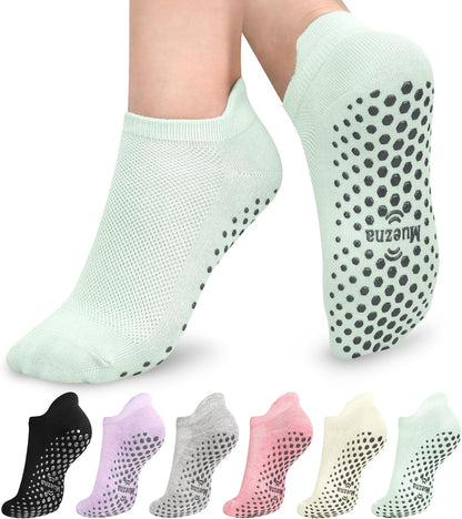 Muezna 6 Pairs Pilates Grip Socks for Women, Non Slip Yoga Socks with Grips, Grippy Socks for Barre, and Hospital