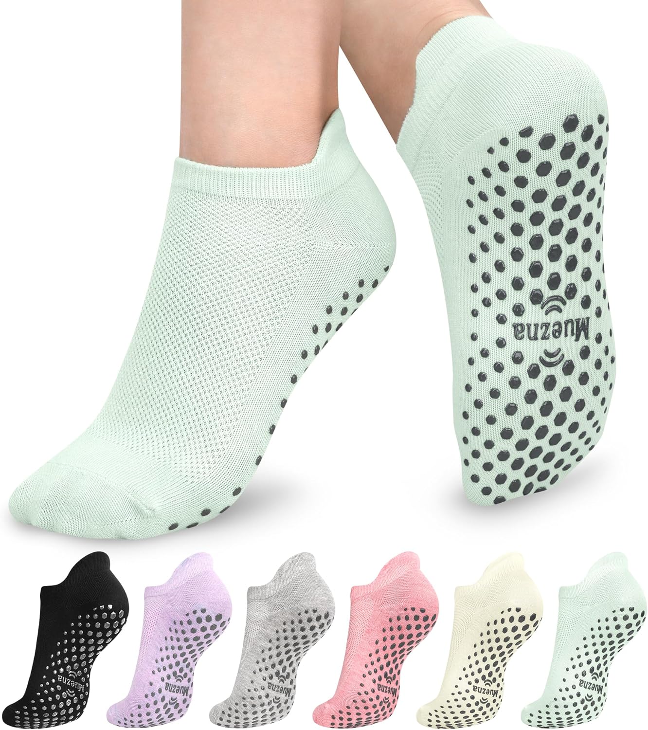 Muezna 6 Pairs Pilates Grip Socks for Women, Non Slip Yoga Socks with Grips, Grippy Socks for Barre, and Hospital