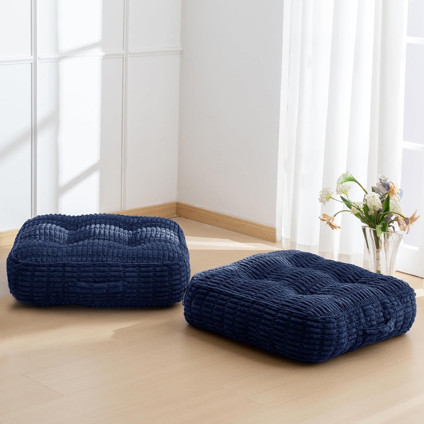 HIGOGOGO Floor Pillow Cushion for Adults, Meditation Cushion Pillow, Blended Corduroy Cover, Large Square Floor Sitting for Tatami Living Room or Yoga, 22x22 Inch, Beige