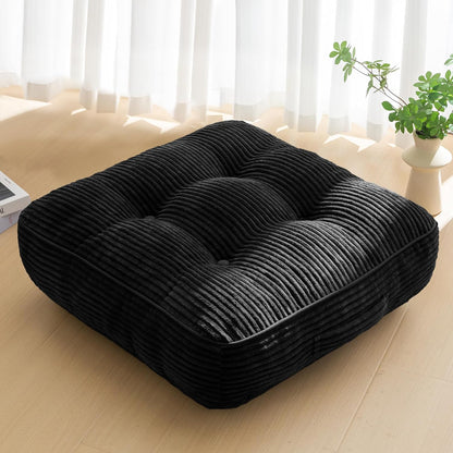 HIGOGOGO Floor Pillow Cushion for Adults, Meditation Cushion Pillow, Large Square Floor Sitting, Tufted Corduroy Cover, for Tatami Living Room or Yoga, 22x22 Inch, Dark Grey