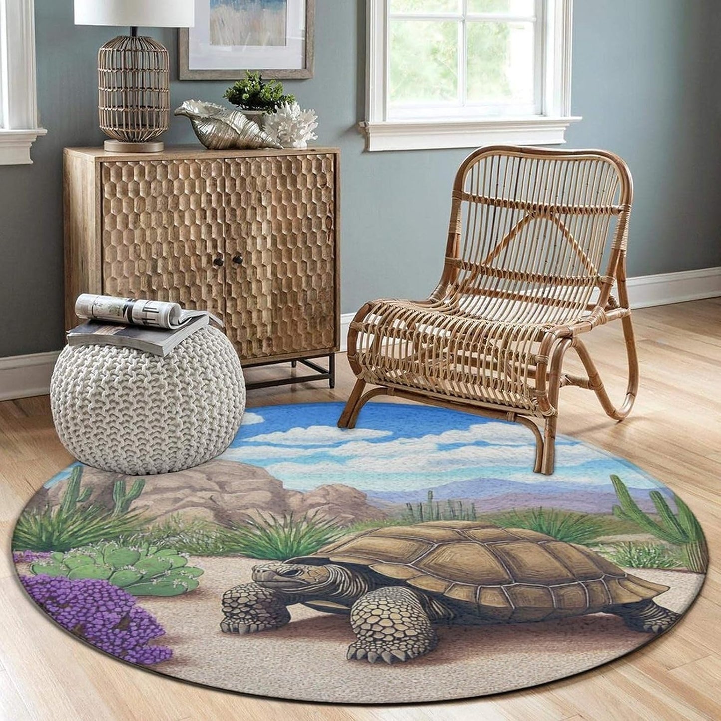 Room Sofa Yoga Soft Round Carpet, Home Decor Non Slip Kitchen Office Circle Rug, Machine Washable Modern Round Area Rug Beach Turtles, 60inch