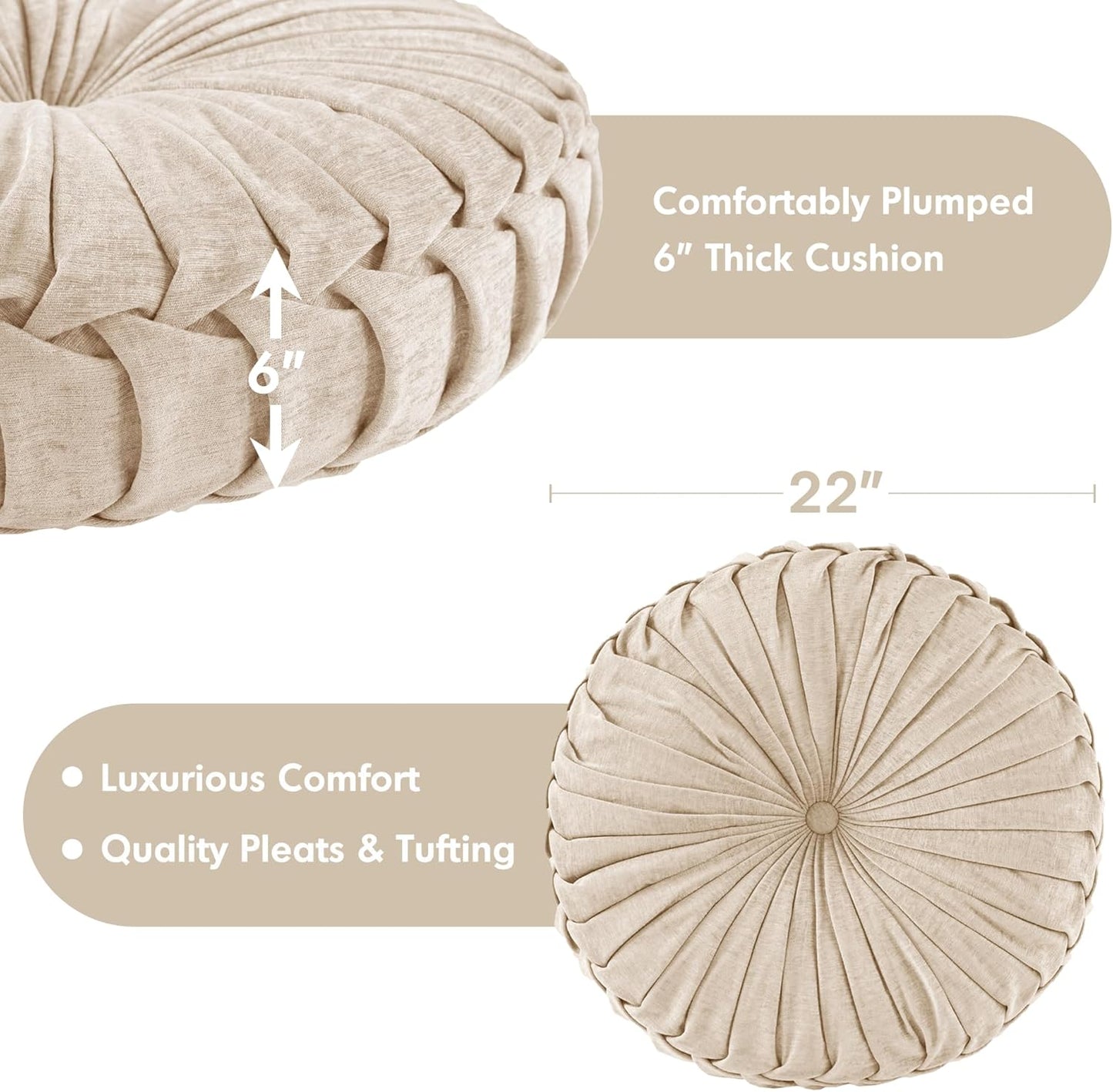 Intelligent Design Large Floor Pillow for Adults Yoga or Meditation Cushion with Handle, Floor Cushion for Board Games, Lustrous Chenille Tufted, Handsewn Scalloped Edge, Azza, 24" x 24" x 5" Yellow