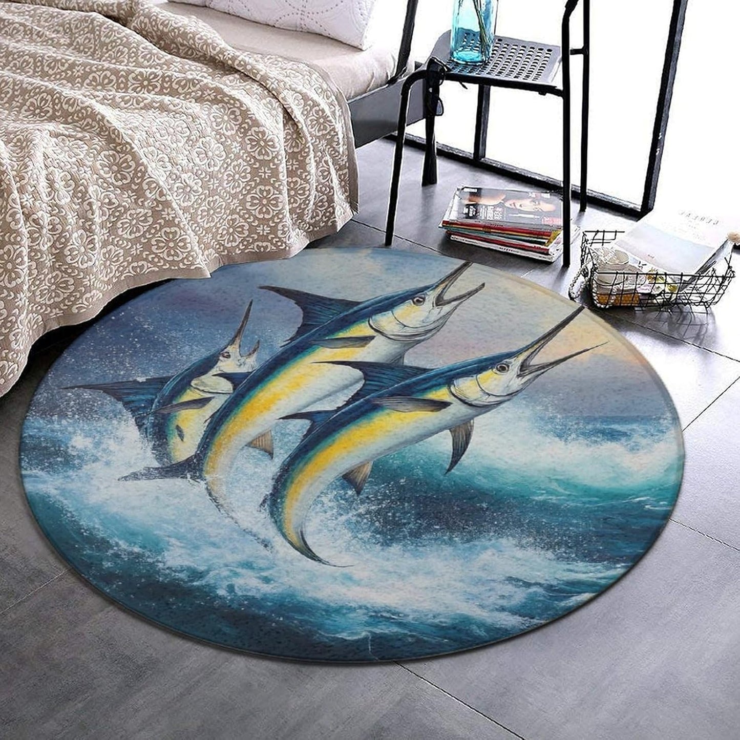 Room Sofa Yoga Soft Round Carpet, Home Decor Non Slip Kitchen Office Circle Rug, Machine Washable Modern Round Area Rug Beach Turtles, 60inch