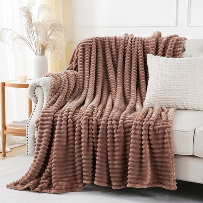Khaki Throw Blanket for Couch Sofa 50x60 inches Striped Fleece Blankets Room Home Decor Lightweight Plush Soft Cozy Gifts for Women Mom Girls