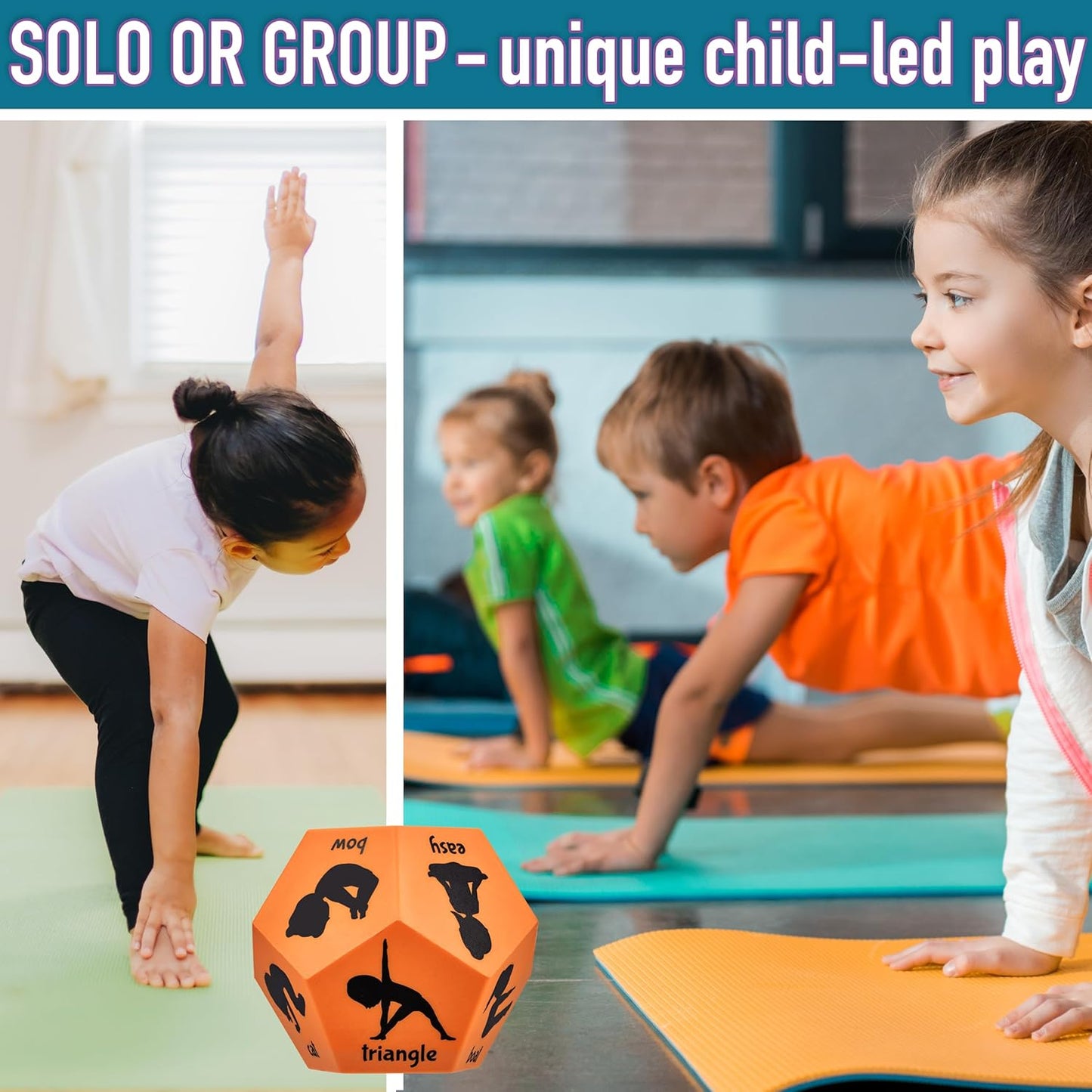 Yoga Dice - Yoga for Kids, Pose and Play Peaceful Kids Stretching Gymnastics Games and PE Equipment for Elementary School, Kindergarten, and Preschool, 12-Sided Foam Large Dice for Children