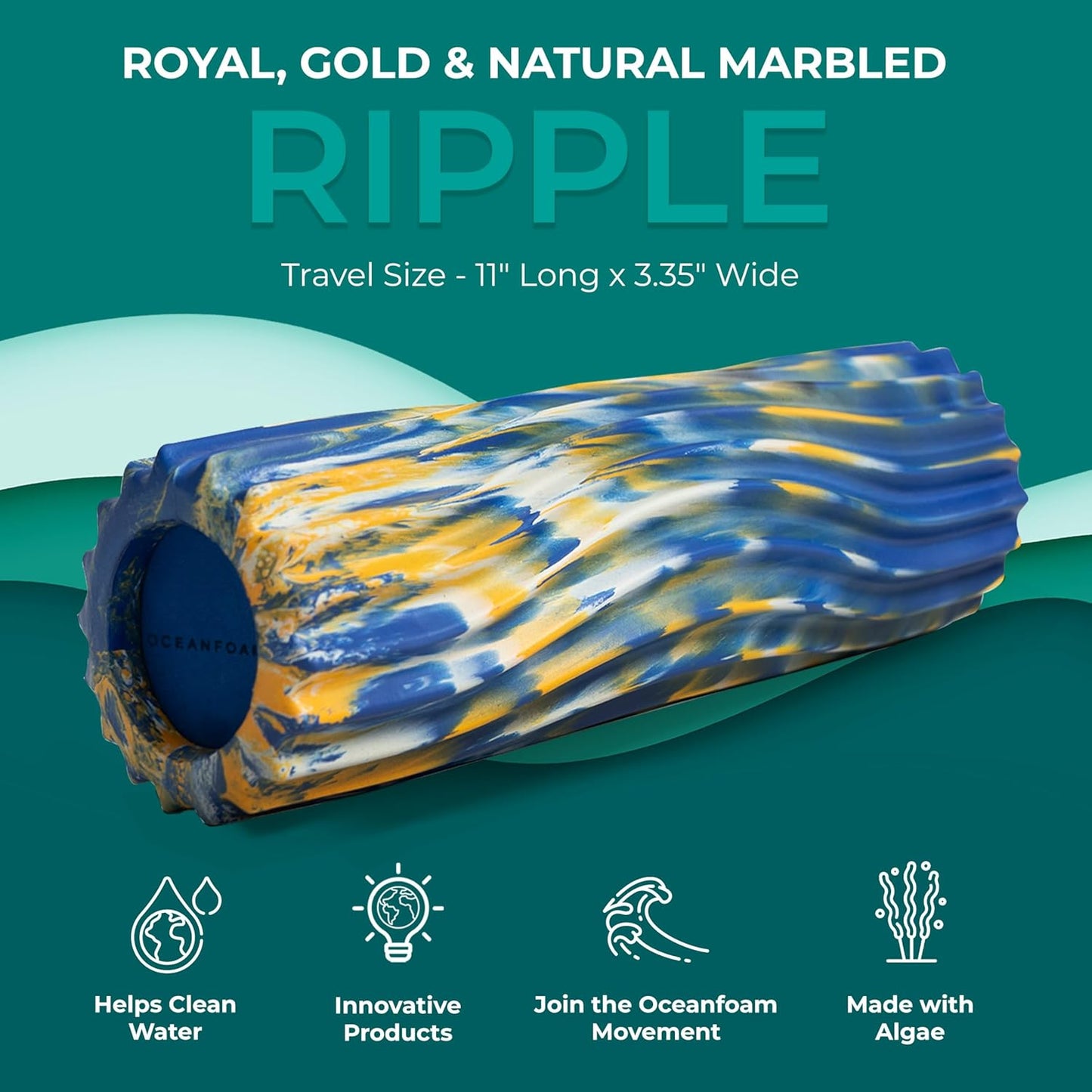Oceanfoam Ripple Travel Foam Roller (11" x 3.35") Firm Mini Foam Roller for Physical Therapy, Deep Tissue Massage, Back Pain - High Density, Ergonomic Wave Textured - Yoga, Pilates, Exercise (Natural) - Colors B