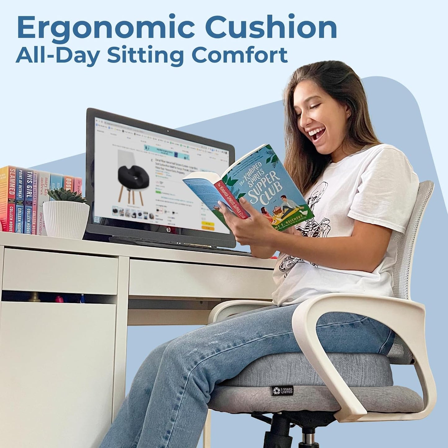 5 STARS UNITED Donut Pillow Hemorrhoid Tailbone Cushion – Large Floor Cushion for Pain Relief – Coccyx, Prostate, Sciatica, Pelvic Floor, Pressure Sores, Pregnancy, Postpartum Recovery, Black