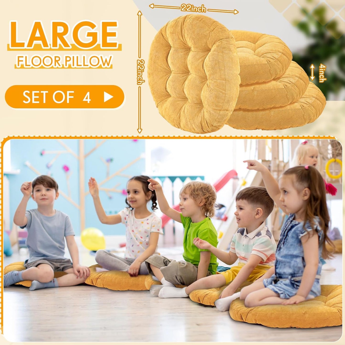 Jerify Floor Pillow Cushions Large Round Square Large Meditation Floor Pillow for Classroom Adult Meditation Picnic Party Seating Learning Daycare School(Square,Mixed Colors,4 Pcs)