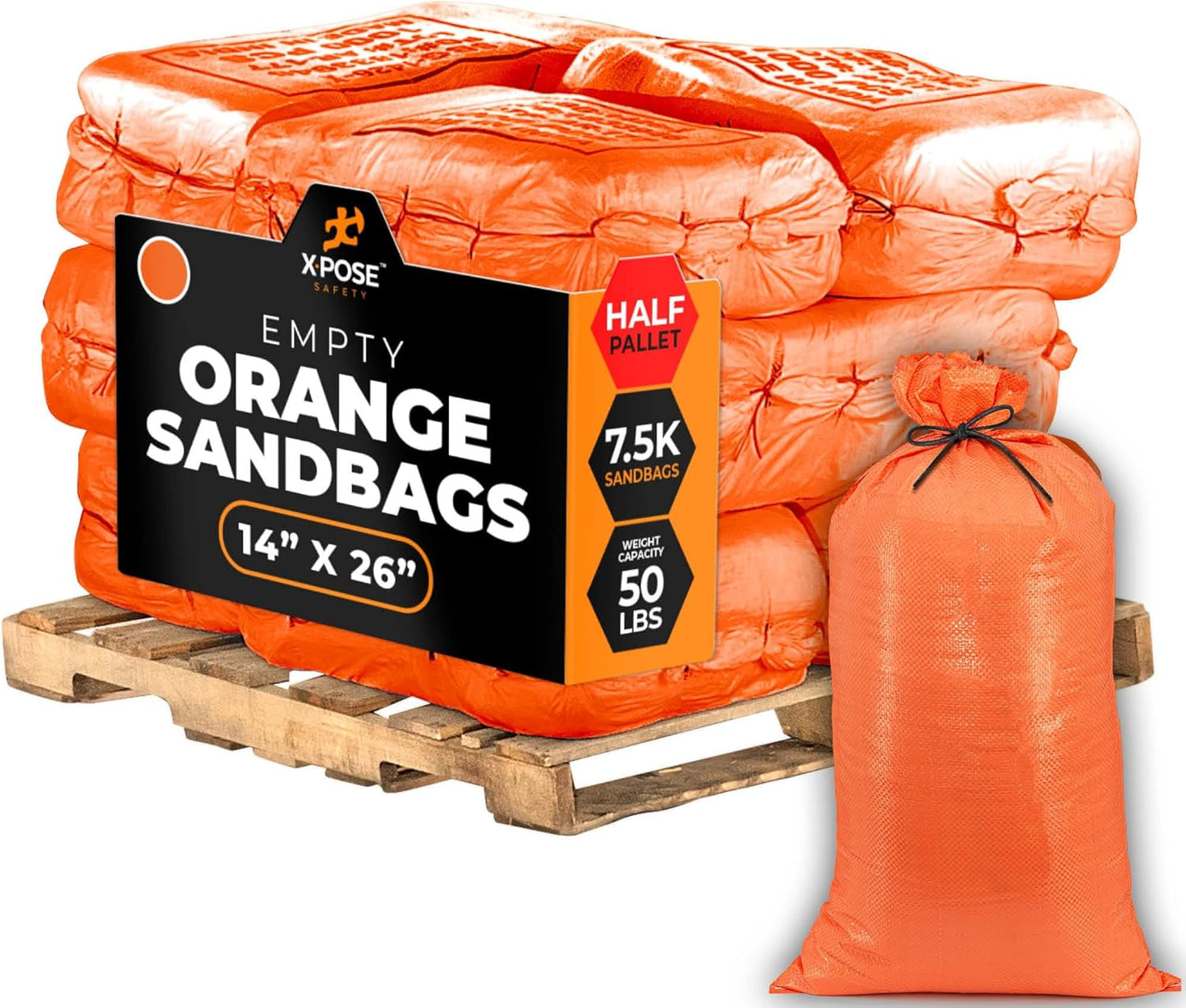 Xpose Safety Heavy Duty Sand Bags with Tie Strings – Empty Woven Polypropylene Sandbags for Hurricane Flood Protection, 50 lb Capacity, 14" x 26", White, Pack of 10