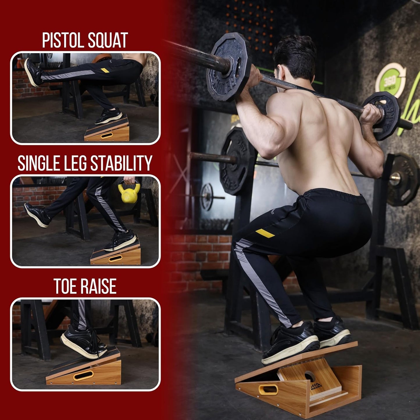 Professional Adjustable Calf Stretcher Slant Board for Squats for Ankle and Achilles Stretching, Posture Wooden Slant Board for Calf Stretching, Squat Wedge for Physical therapy & Exercise