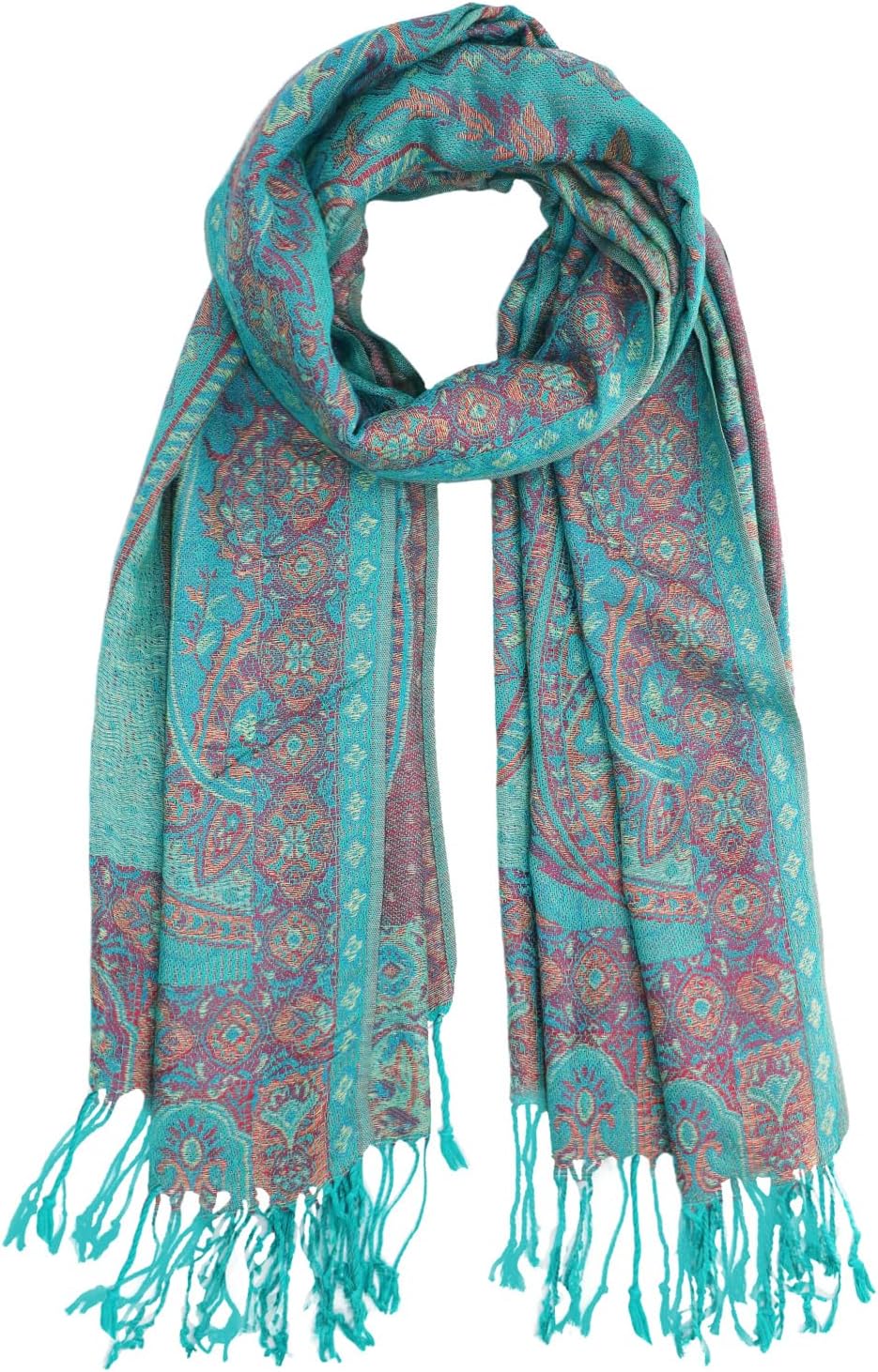 Ciormis Two Tone Silky Paisley Pashmina Shawl Scarf,Soft Women's Rave Jacquard Pashminas Wrap Scarves
