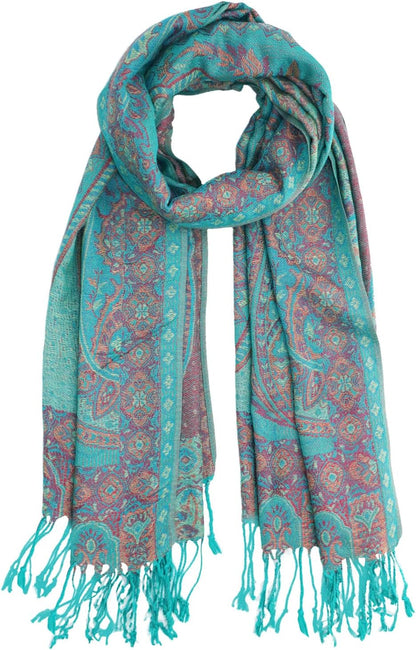 Ciormis Two Tone Silky Paisley Pashmina Shawl Scarf,Soft Women's Rave Jacquard Pashminas Wrap Scarves