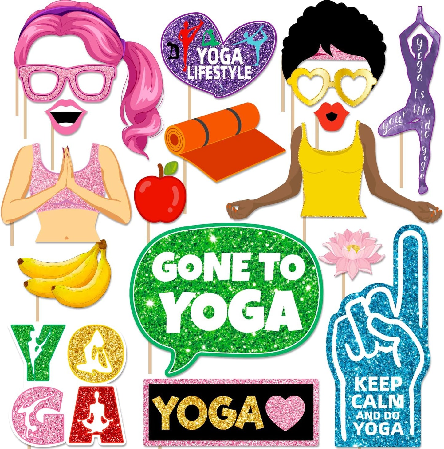 Yoga Party Decorations Birthday Photo Booth Props Sports Fitness Funny Photo Booth Props Kits for Women Girls Classroom Party Decoration Supplies