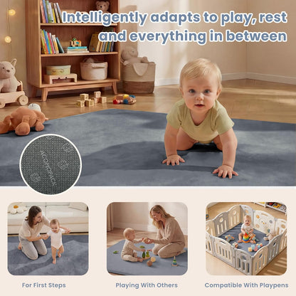 ACOMOPACK 1.3" Thick Baby Play Mat for Floor 79x118"-Large Water-Repellent&Non-Slip Memory Foam Mat for Kids,Toddlers,Soft Velvet Nursery Rug for Tummy Time&Crawling,Yoga,Tatami Style(Blue)