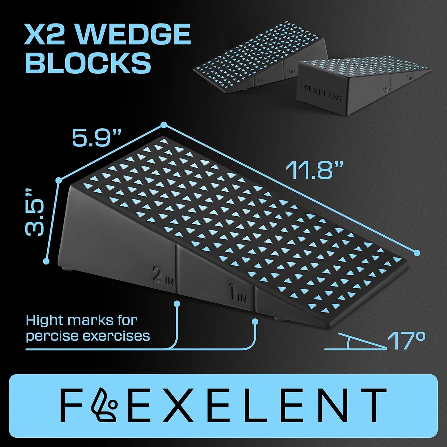 Flexelent Squat Wedge Block Pair - Heel Elevated Squat Wedge for Deeper Squats, Heavy Lifting and Better Form - 17° Angle Exercise Wedges, Slant Board for Squats with Carry Backpack
