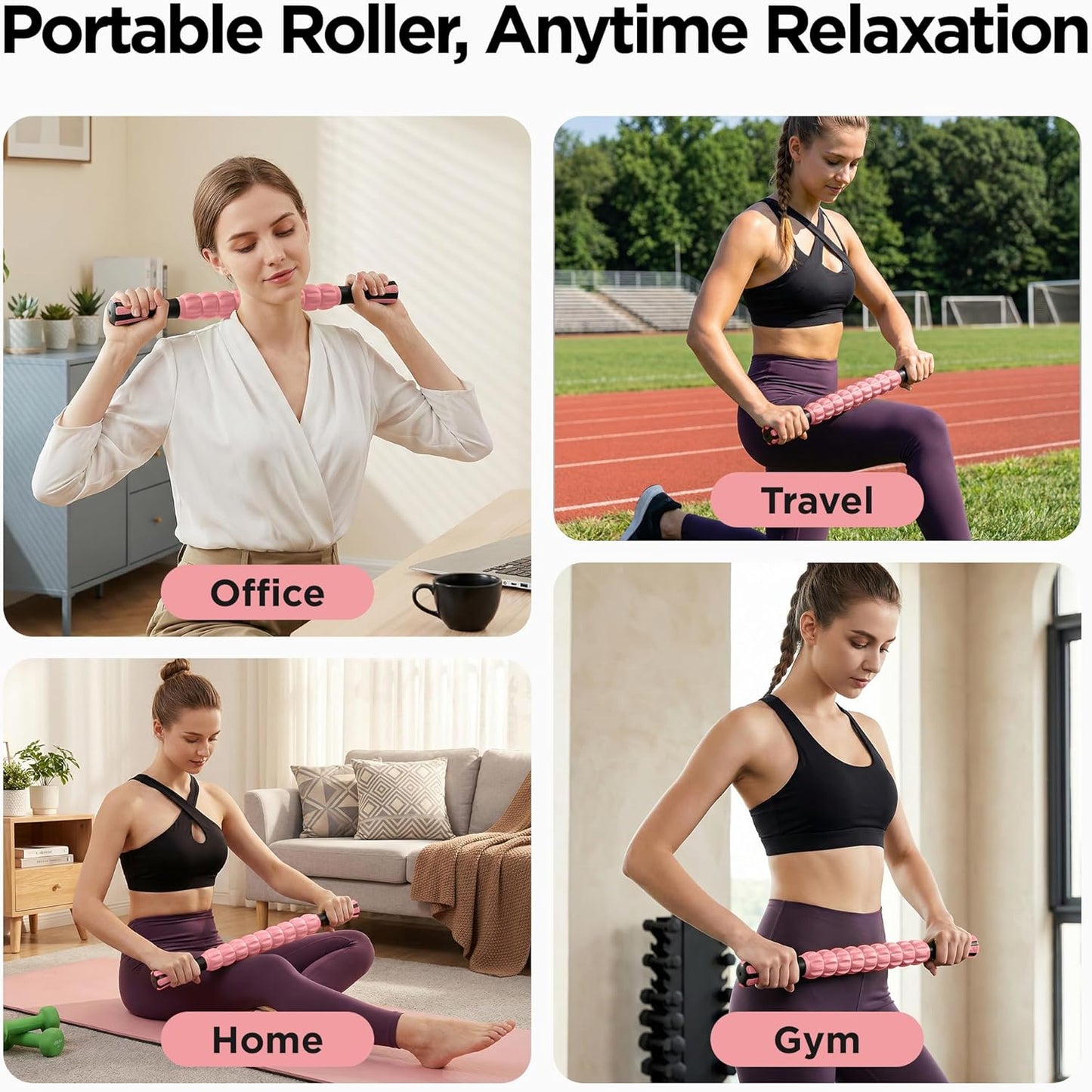 Muscle Roller Massage Roller Stick- Deep Tissue Fascia Blaster for Myofascial Pain Relief, Lymphatic Drainage & Body Sculpting, Handheld Physical Therapy & Recovery Tool (Gray black-18 inch)