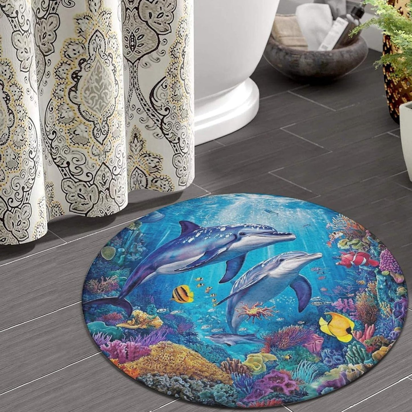 Room Sofa Yoga Soft Round Carpet, Home Decor Non Slip Kitchen Office Circle Rug, Machine Washable Modern Round Area Rug Beach Turtles, 60inch