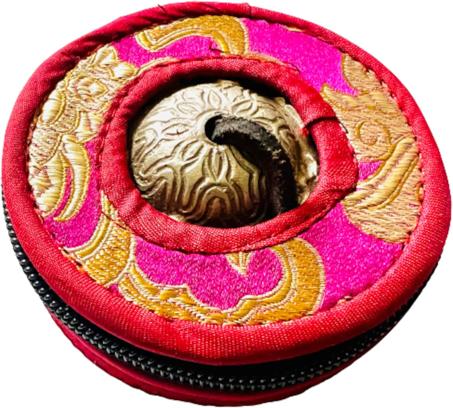 QT S Tibetan Handmade Yoga Meditation Om Tingsha Bell Chimes Cymbal Set, with Handmade Unique Bag (2.75 Inches Buddhist Tingsha, Om Mani Padme Hum Mantra) Made in Buddha Born Country Nepal (Red)