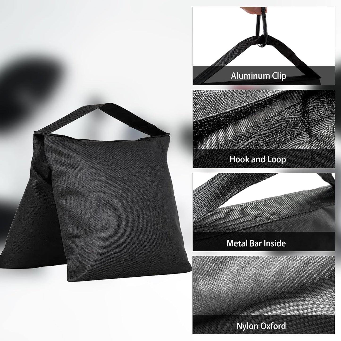 4-Pack Heavy Duty Sandbags,Multi-Use Stability for Photography Backdrop Stands Tripods Canopies Tents & Outdoor Gear,Reinforced Design + 4 Clips