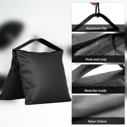 4-Pack Heavy Duty Sandbags,Multi-Use Stability for Photography Backdrop Stands Tripods Canopies Tents & Outdoor Gear,Reinforced Design + 4 Clips