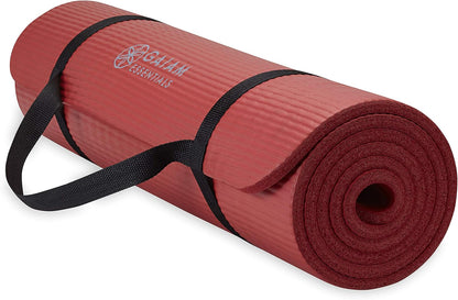Gaiam Essentials 2/5" Thick (10mm) Yoga & Pilates, Fitness & Exercise Mat with Easy-Cinch Carrier Strap Cusion Support For Fitness and Gym Workouts