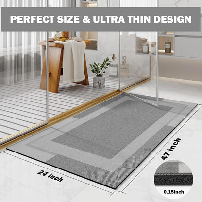 YDKGL Non Slip Long Bath Mat Bathroom Runner, Rubber Backing Ultra Thin Bathroom Rugs Fit Under Door Quick Dry Super Absorbent Washable Bath Rug Shower Mat for Bathtub Sink Floor, Dark Gray 17"x47"