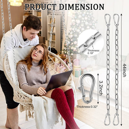 2 Pack 44in Hanging Swing Chain with 4 Carabiners, 660LB Capacity Hanging Kits Heavy Duty Hanging Chair Hardware for Hammock Swing Hanging Chair Punching Bags Sandbag Indoor Outdoor Yoga Gym (Black)